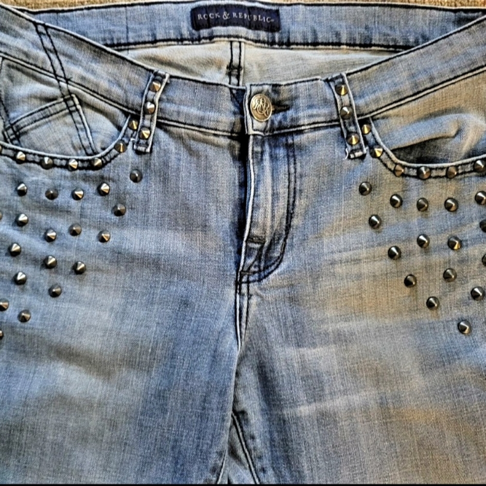 Rock & Republic Kasandra Studded Flare Leg Jeans Sz 10